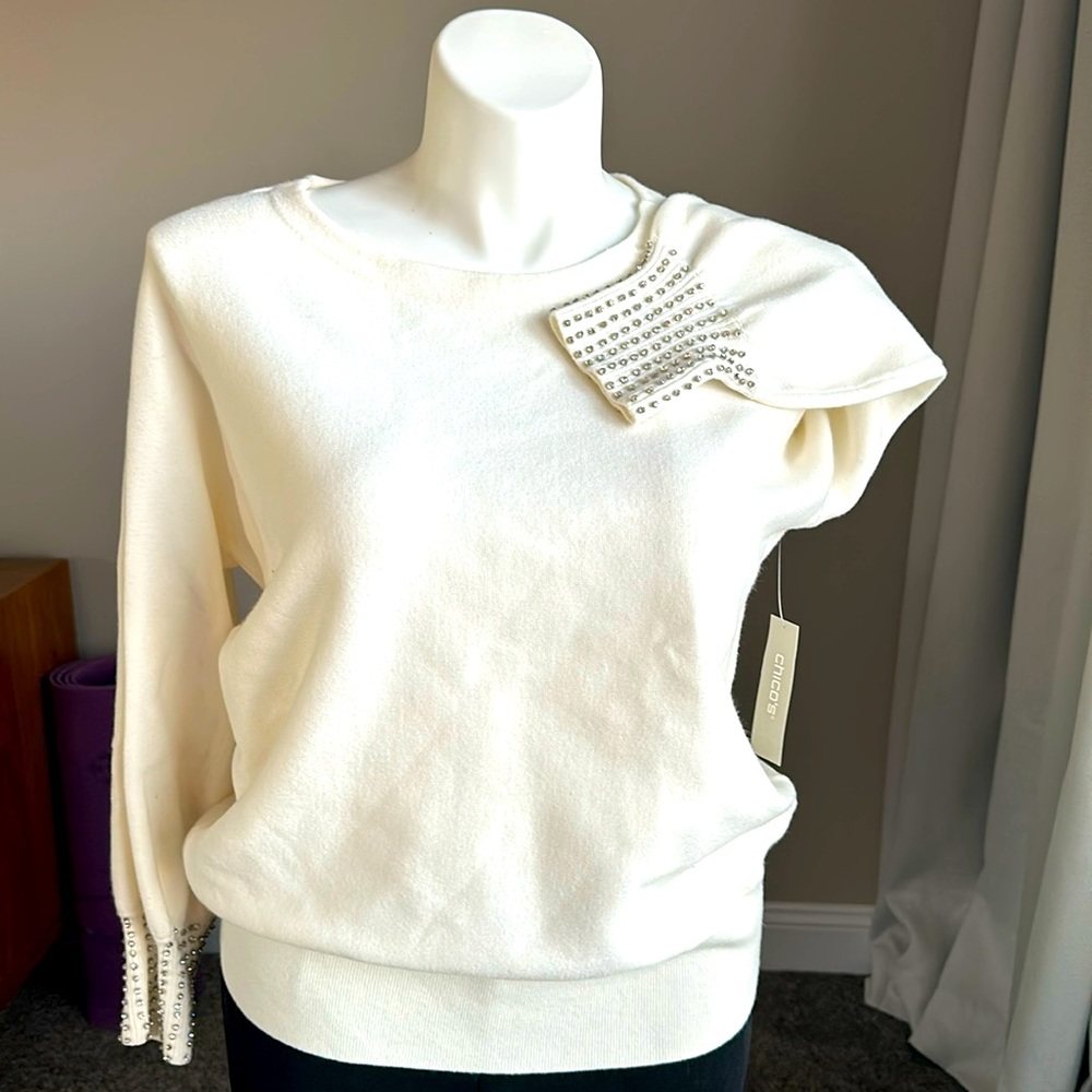 Chicos rhinestone studded cuff sweater nwt